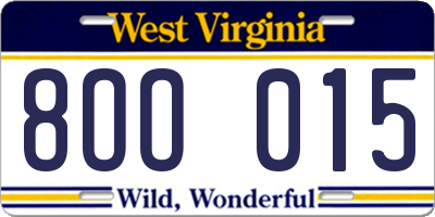 WV license plate 8OO015