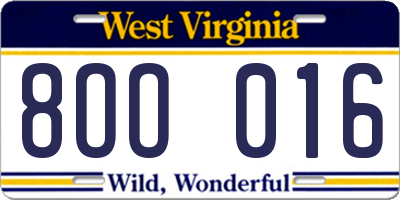 WV license plate 8OO016