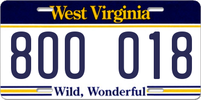 WV license plate 8OO018