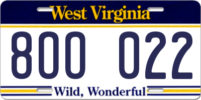 WV license plate 8OO022