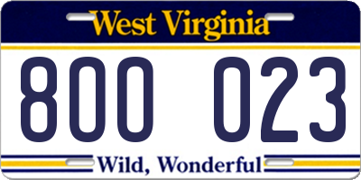 WV license plate 8OO023