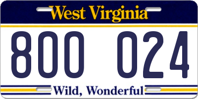 WV license plate 8OO024