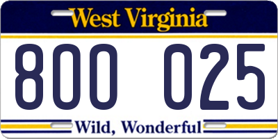 WV license plate 8OO025