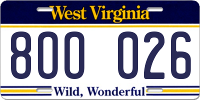 WV license plate 8OO026