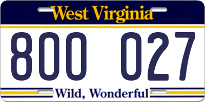 WV license plate 8OO027