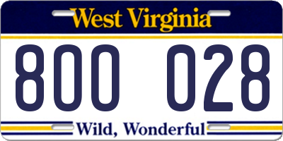 WV license plate 8OO028
