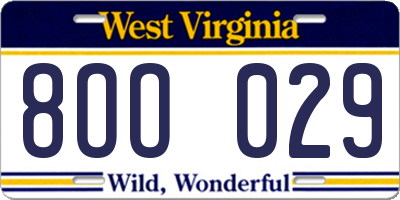 WV license plate 8OO029