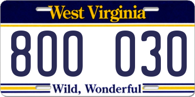 WV license plate 8OO030
