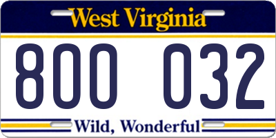 WV license plate 8OO032