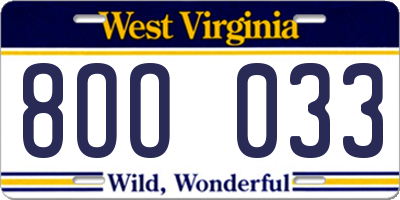 WV license plate 8OO033
