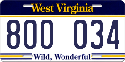 WV license plate 8OO034