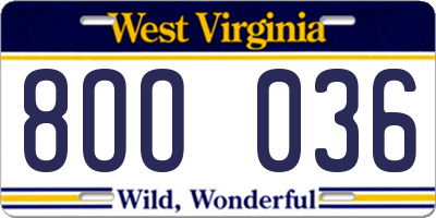 WV license plate 8OO036