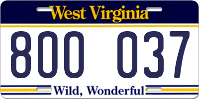 WV license plate 8OO037