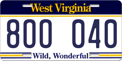 WV license plate 8OO040
