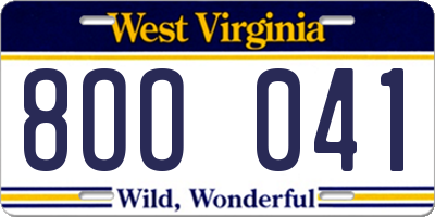 WV license plate 8OO041