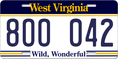 WV license plate 8OO042