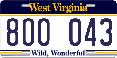 WV license plate 8OO043