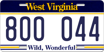 WV license plate 8OO044