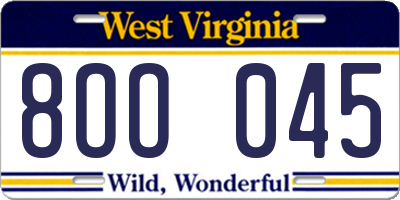 WV license plate 8OO045