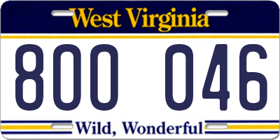 WV license plate 8OO046