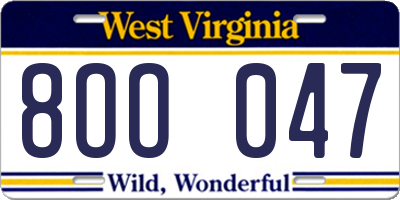 WV license plate 8OO047