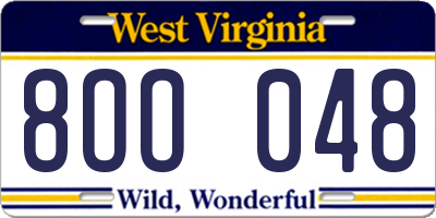 WV license plate 8OO048