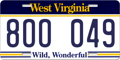 WV license plate 8OO049