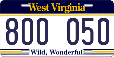 WV license plate 8OO050
