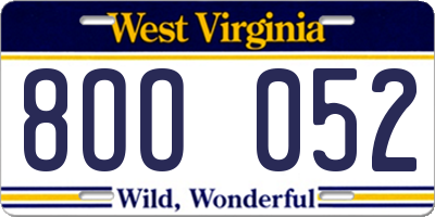WV license plate 8OO052