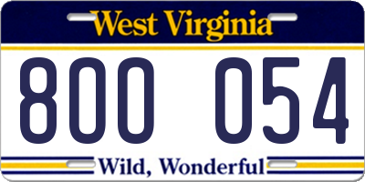 WV license plate 8OO054