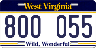 WV license plate 8OO055