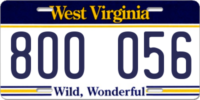 WV license plate 8OO056