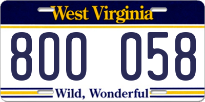 WV license plate 8OO058