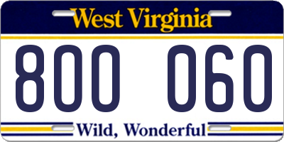 WV license plate 8OO060