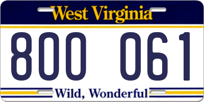 WV license plate 8OO061