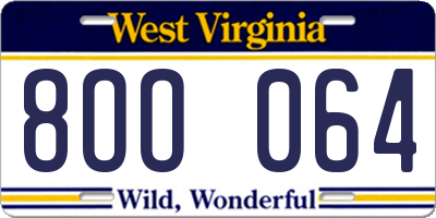 WV license plate 8OO064