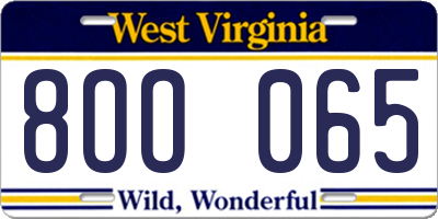 WV license plate 8OO065