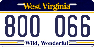 WV license plate 8OO066