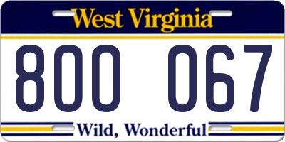 WV license plate 8OO067