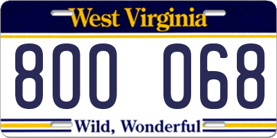 WV license plate 8OO068