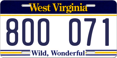 WV license plate 8OO071