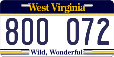 WV license plate 8OO072