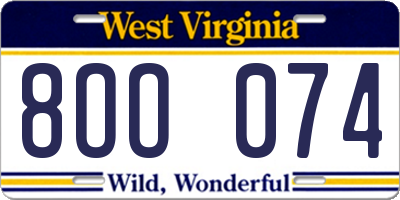 WV license plate 8OO074