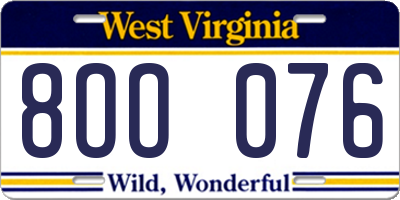 WV license plate 8OO076