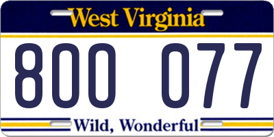 WV license plate 8OO077