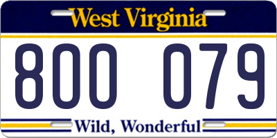 WV license plate 8OO079