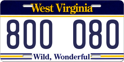 WV license plate 8OO080
