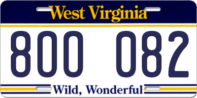 WV license plate 8OO082