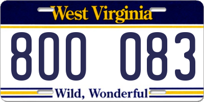 WV license plate 8OO083