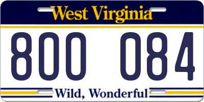 WV license plate 8OO084
